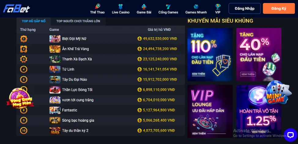 Hoàn trả và thưởng nạp mỗi ngày
